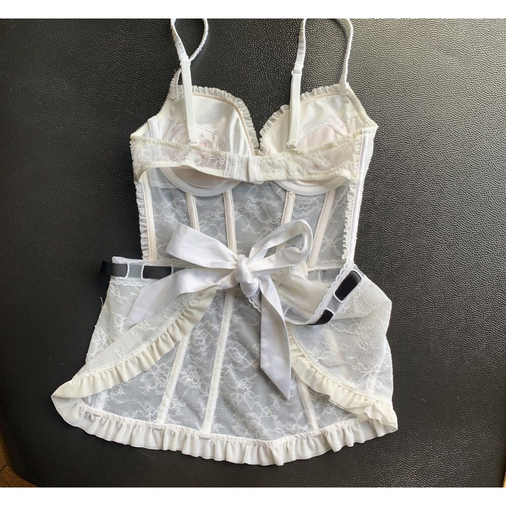 La Senza Bustier Corset Dress Top Floral Lace White Apron Push Up Small coquette - Picture 4 of 9